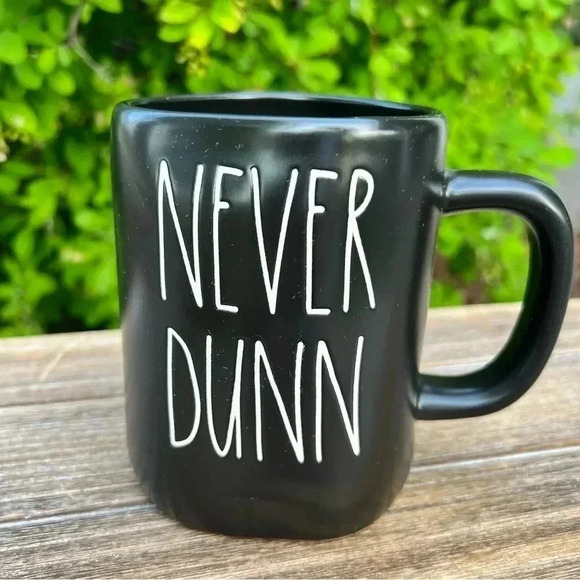 NEW Rae Dunn NEVER DUNN - Black ceramic coffee mug / cup - Picture 3 of 7